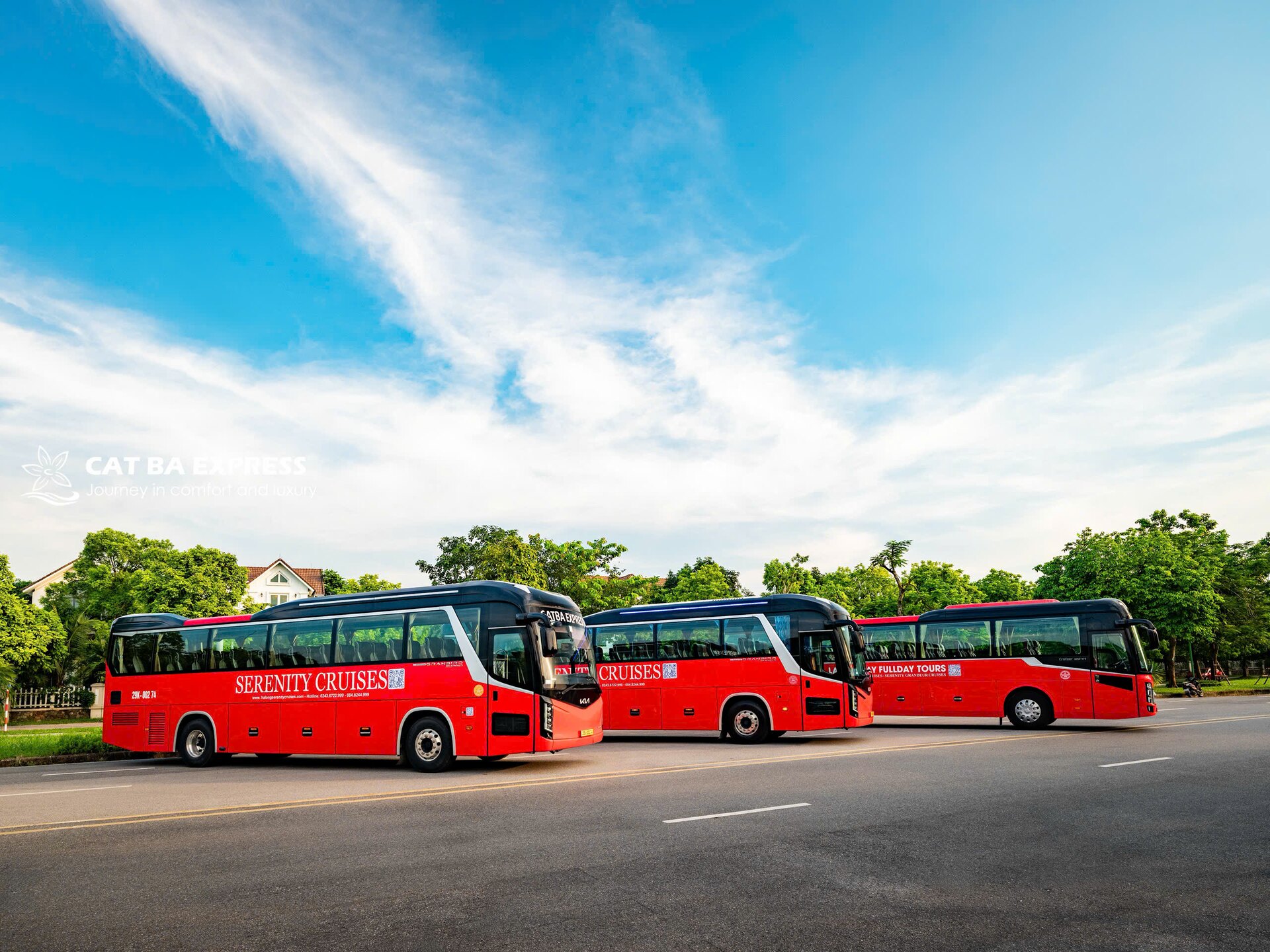 Cat Ba Express coaches serving the Hanoi to Cat Ba route